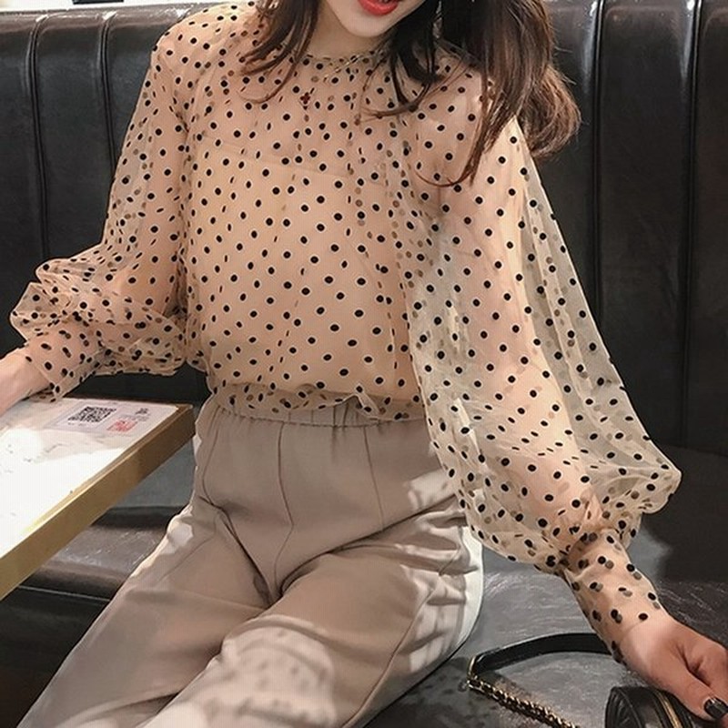 レディース シアードットトップス ドットオーガンジーブラウス シースルードットタックブラウス トップス シャツ ブラウス プルオーバー 長袖 ボリューム袖 通販 Lineポイント最大get Lineショッピング