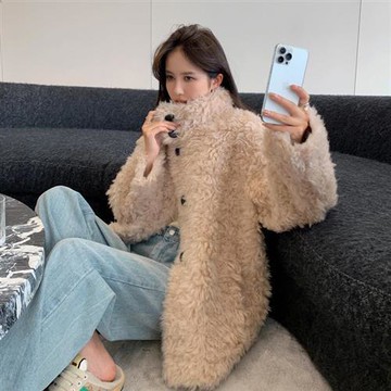 【巴黎精品】羊羔毛外套皮草大衣-全羊毛立領羊剪絨大衣女外套2色a1iu8