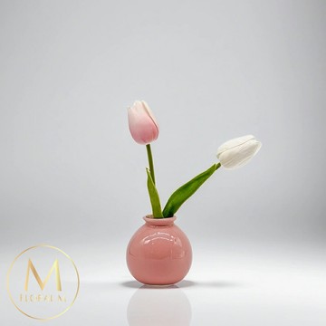 【FLORAL M】俏皮蜜桃粉鬱金香仿真花禮