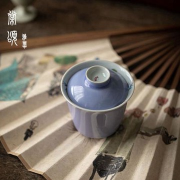 棠頌丨手繪木槿紫秋實二才蓋碗茶杯陶瓷泡茶碗不燙手功夫茶具女士