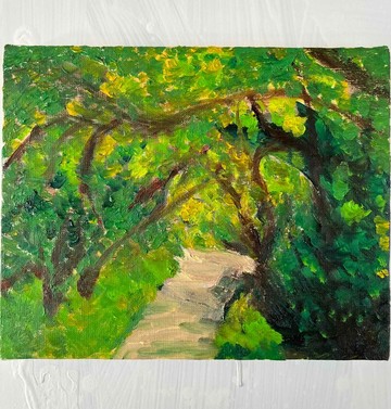 油畫原作「近鄰風景 堤防 20262」藝術畫作 22×27cm F3 畫布