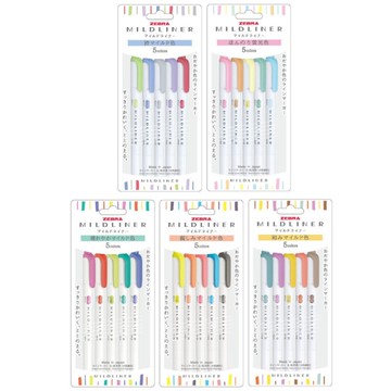 斑馬ZEBRA 5色雙頭柔性螢光筆(WKT7)-晴空/淡柔/冷澀/和風/親和