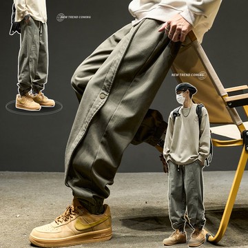 【免運/可開票】男裝 男外套 休閒褲 夾克男 風衣 大衣 工裝褲男秋冬加絨美式復古日系拼接休閑褲男生潮牌痞帥傘兵束腳褲