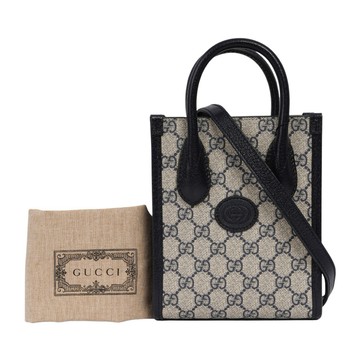 [平輸]GUCCI Interlocking G 迷你手提/斜背托特包(黑藍色)