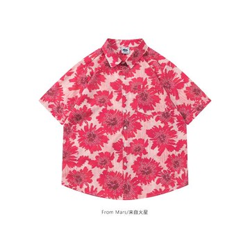 From Mars 花開正好 夏威夷風碎花滿印短袖襯衫寬松休閑情侶潮ins