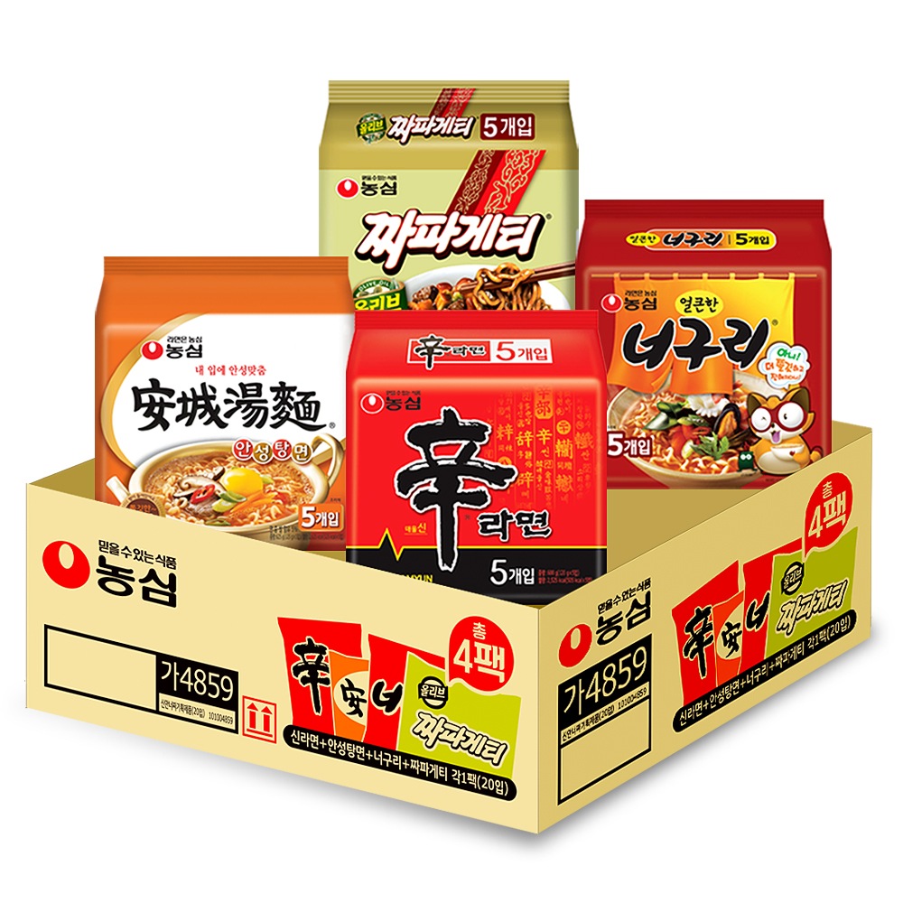 [農心] 新ラーメン120g x 5p   安城湯綿125g x 5p   アルクアライグマ120g x 5p   チャパゲティ 140g x 5p 韓国の人気ラーメンコレクション