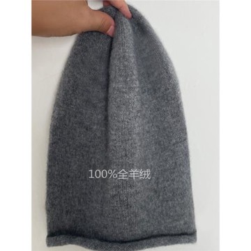 【自產】康賽妮100%羊絨包頭帽子女針織COS風灰色冷帽卷邊堆堆帽