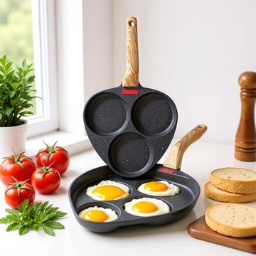 家用小型三孔煎蛋平底鍋三角漢堡煎蛋鍋麥飯石不沾平底鍋早餐煎鍋