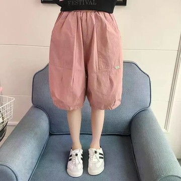 夏季薄洋氣女大童五分褲女童中褲兒童休閒寬鬆運動過膝鬆緊外穿 女童短褲 休閒短褲 中小童夏天褲子 休閒五分褲