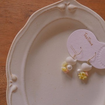 TeaTime 暖色調的微光貓咪與花朵 耳環耳夾