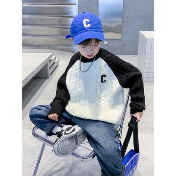 男童秋冬韓系撞色毛衣2025新款兒童半高領針織衫男孩冬季加厚線衣