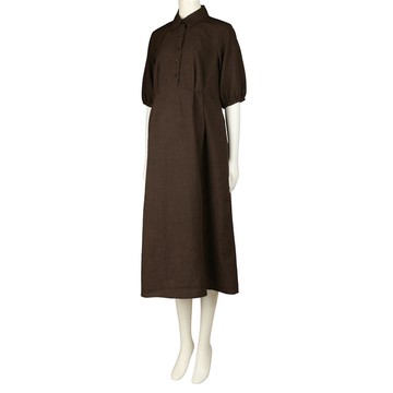 akachan honpo - 5分袖前開洋裝-咖啡色