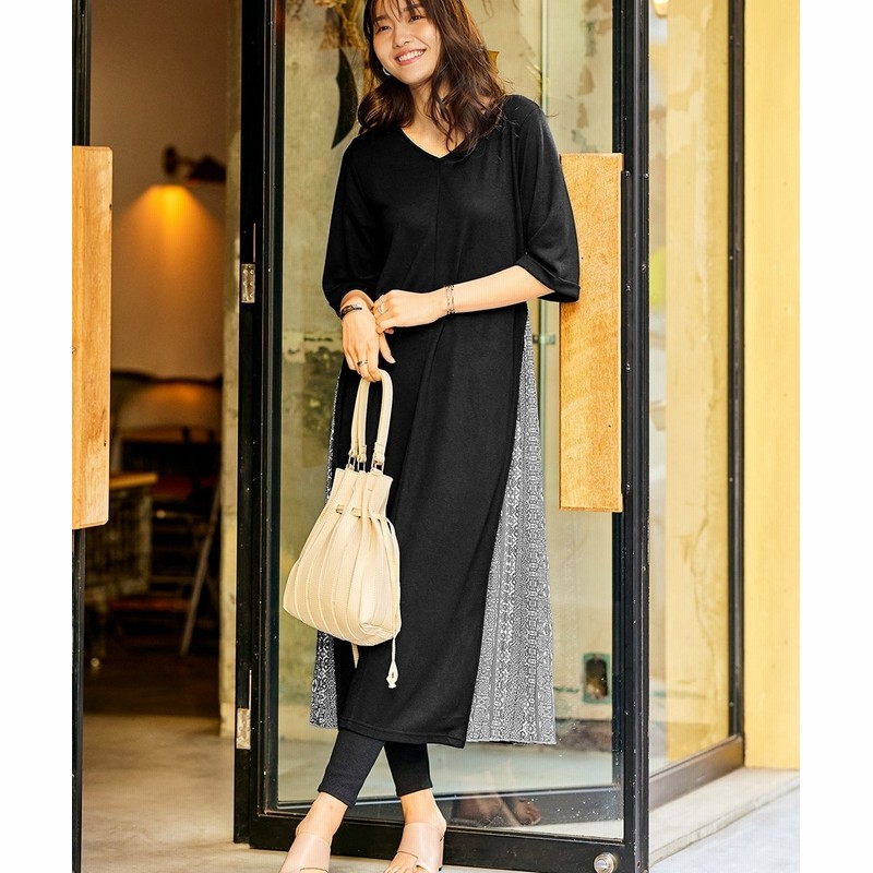 脇プリーツ5分袖サックワンピース スマイルランド ワンピース Plus Size Dress 通販 Lineポイント最大1 0 Get Lineショッピング