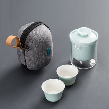 玻璃旅行茶壺便攜包茶具套裝快客杯簡約家用辦公室茶杯一壺二杯車