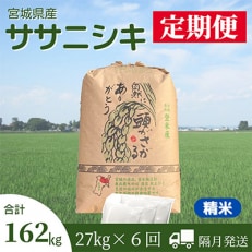 2024年1月発送開始『定期便』宮城県登米市産ササニシキ(精米)27kg　全6回