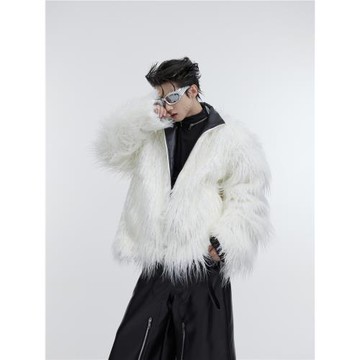 CulturE秋冬小眾防貂毛重磅加厚外套純色中古波紋長毛皮革棉服潮