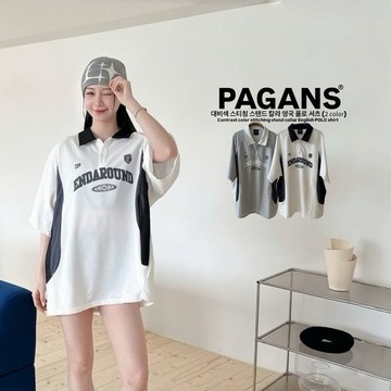 【PAGANS STORE】韓國 ENDAROUND 標誌 撞色 拼接 英文 印花 英文 POLO衫 短袖 短Tee