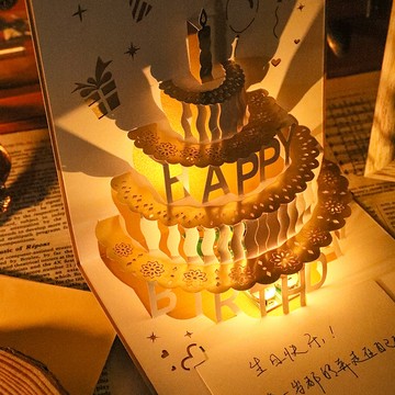 熱賣💡秋冬新款🎁3d立體生日賀卡蛋糕燈光禮物手工精緻生日祝福卡片ins風送男女生 立體生日卡片 賀卡禮物 手作卡片 客製