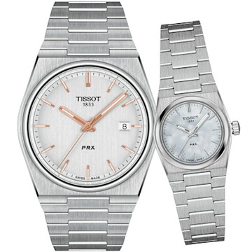 TISSOT 天梭錶 PRX 40 205 復古新時尚對錶 手錶 聖誕節 禮物-T1374101103100+T1370101111100