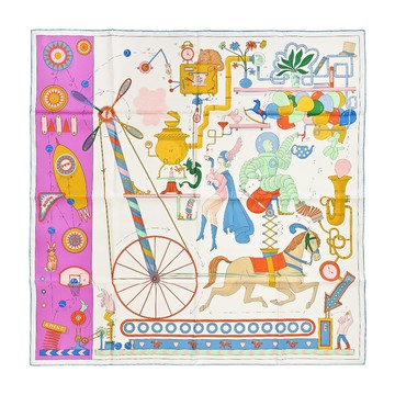 Hermes 愛馬仕 Tea for Two 90雙人茶會方巾(白/粉紫)