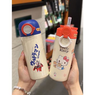 奧特曼兒童吸管杯彈跳杯蓋耐高溫耐摔保溫杯學生上學不銹鋼水壺