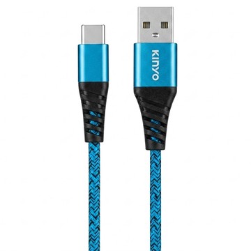 KINYO USB A-Type-C SR強化USB充電傳輸線 23g  1m  藍色 + 黑色  1盒
