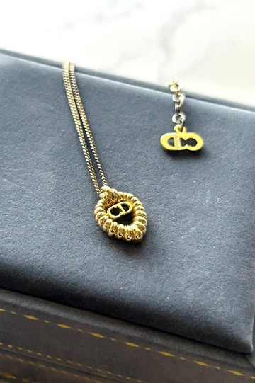 中古Dior 金色浮雕水滴復古頸鏈 項鏈 首飾飾品 二手 古董 禮物