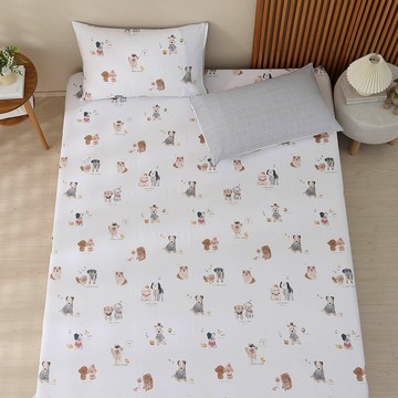 Hong Yew Bedding 鴻宇寢飾 100%精梳純棉床包枕套3件組 台灣製 C20163  哈皮  Queen Size(180 x 186cm)