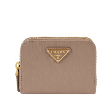 [平輸]PRADA 三角牌Logo 水波紋皮革零錢包(藕粉色)