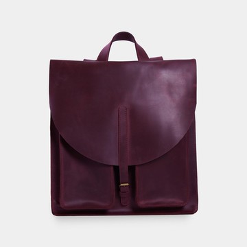 勃艮第紅皮革筆電背包 — 復古男女通用工作旅行後背包