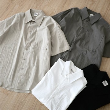 ［FJ select］最後現貨 ST009 日系 左胸口袋 圓弧 短袖襯衫 外搭 寬鬆 落肩  男生短袖 女上衣 情侶