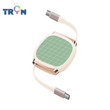 TRON 100W Type-C 伸縮快充線 1M 奶茶色 簡約格紋-1 4檔長度調整 可充筆電 適用i15以上手機 平板