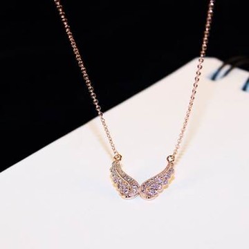 現貨+預購 玫瑰金項鍊鑲鑽吊墜-甜美愛情之翼流行女飾品七夕情人節生日聖誕節交換禮物73bw66【獨家進口】【米蘭精品】