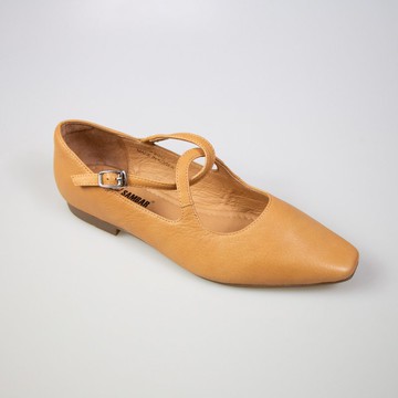 方頭交叉帶瑪麗珍女鞋/橙黃色/681C楦