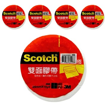 3M Scotch 雙面膠帶  黏性佳 24mmx15yd 單入袋裝  668  5個