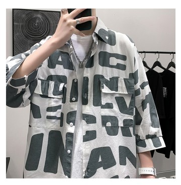 FINDSENSE X  男生日系短袖襯衫男休閑寬鬆半袖上衣