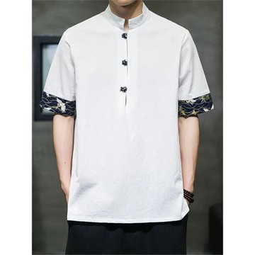 中國風亞麻t恤男夏季薄款棉麻短袖新中式盤扣上衣服男士唐裝漢服