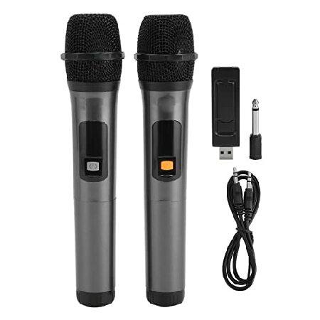 Wireless Karaoke Microphone, UHF Dual Cordless Metal Dynamic Mic System, Cardioid Shape Handheld Microphones with Rechargeable Receiver for Home Karao