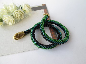 綠蛇項鍊手鍊斯萊特林項鍊珠子鉤針項鍊銜尾蛇