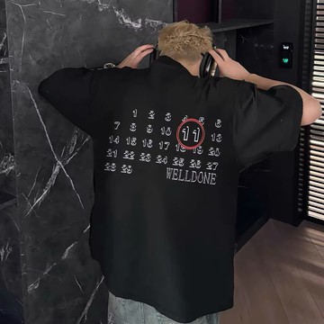 M-5XL日曆短袖 美式高街潮流 T恤 夏季新款 男士 短t 上衣 情侶 半袖 大碼 短袖T恤（XB1257）【壹號站】