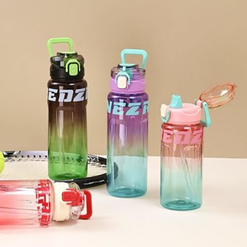 跨境漸變1000ml水杯健身男女大容量塑料杯夏季戶外運動便攜杯水壺