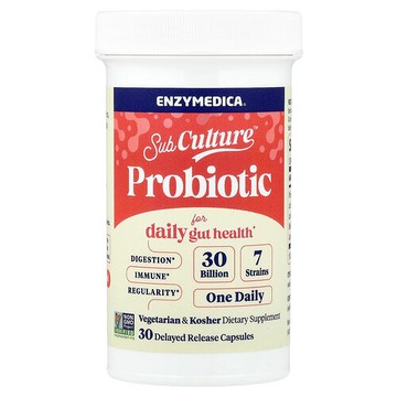 Enzymedica, Sub Culture™ Probiotic For Daily Gut Health, 30 Billion, 30 Delayed Release Capsules