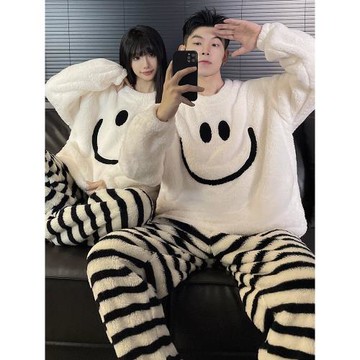 新款珊瑚絨情侶睡衣女男士秋冬季款加絨加厚冬天可外穿家居服套裝