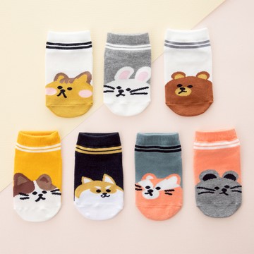 基本阿爾法必不可少 兒童 動物造型 運動短襪 7雙組  動物好朋友  4號(7~8歲/18~20cm)