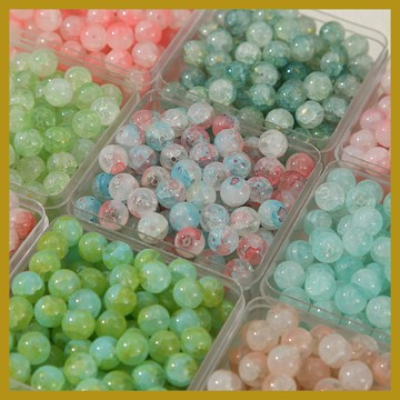 （20個/包）10mm玉碎琉璃珠 爆花冰裂珠 diy配飾 古風散珠串珠  手鍊材料串珠 串珠材料 串珠材料包 珠珠材料