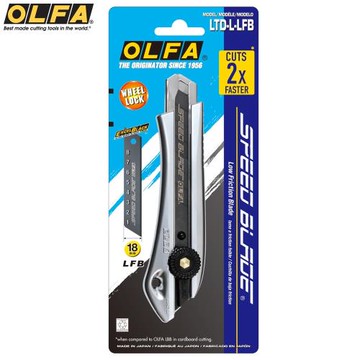 日本OLFA極致系列特専黑刃大型美工刀LTD-L-LFB銀色磨砂(手輪鎖定螺旋鈕;18mm刀片;防滑橡膠)折刃式切割刀LTD-07後繼款Cutter