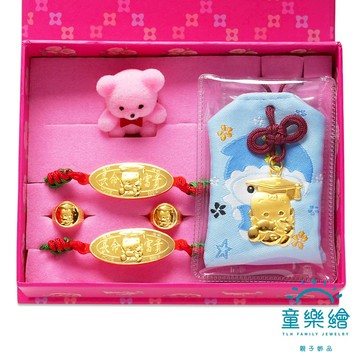 【快速出貨】【童樂繪金飾】博士天使 黃金御守 平安健康禮盒5件組 重0.2錢 (彌月金飾 彌月禮)