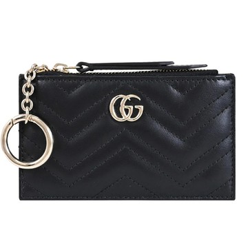 GUCCI 813353 GG Marmont 金屬LOGO山型紋絎縫鑰匙/零錢卡包.黑