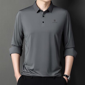 男士t恤長袖夏季薄款中老年人冰絲爸爸夏裝polo衫上衣服速干春秋