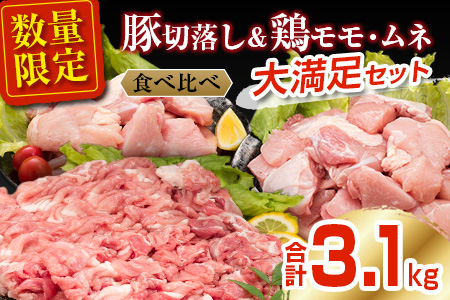 ≪数量限定≫豚切り落とし＆鶏(モモ・ムネ)大満足セット(合計3.1kg)　肉　豚肉　鶏肉　国産 BB96-23